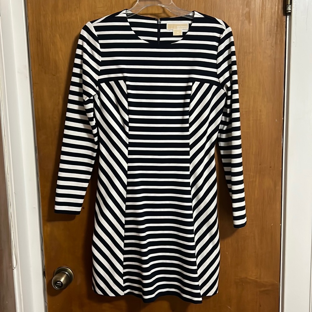 Michael Kors Navy white stripe a-line dress 4p